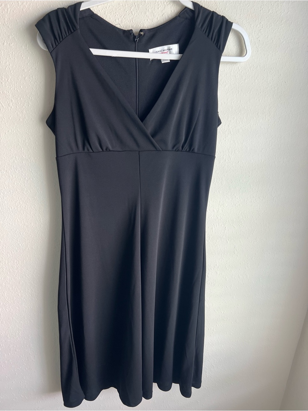 Isaac Mizrahi Black V-Neck Sleeveless Midi Dress with Gathered Shoulders